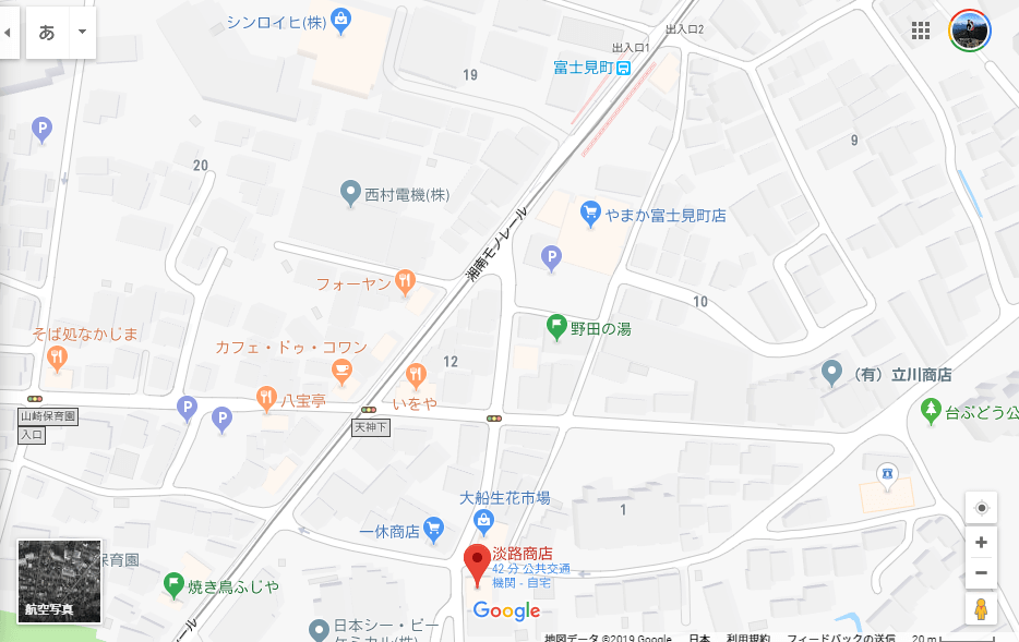 野田の湯周辺地図。飲食店がオレンジ色